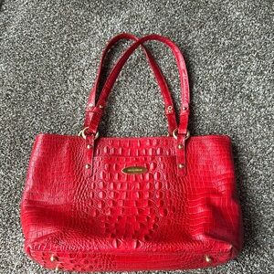 Brahmin Red Croc-Embossed Leather Tote Bag